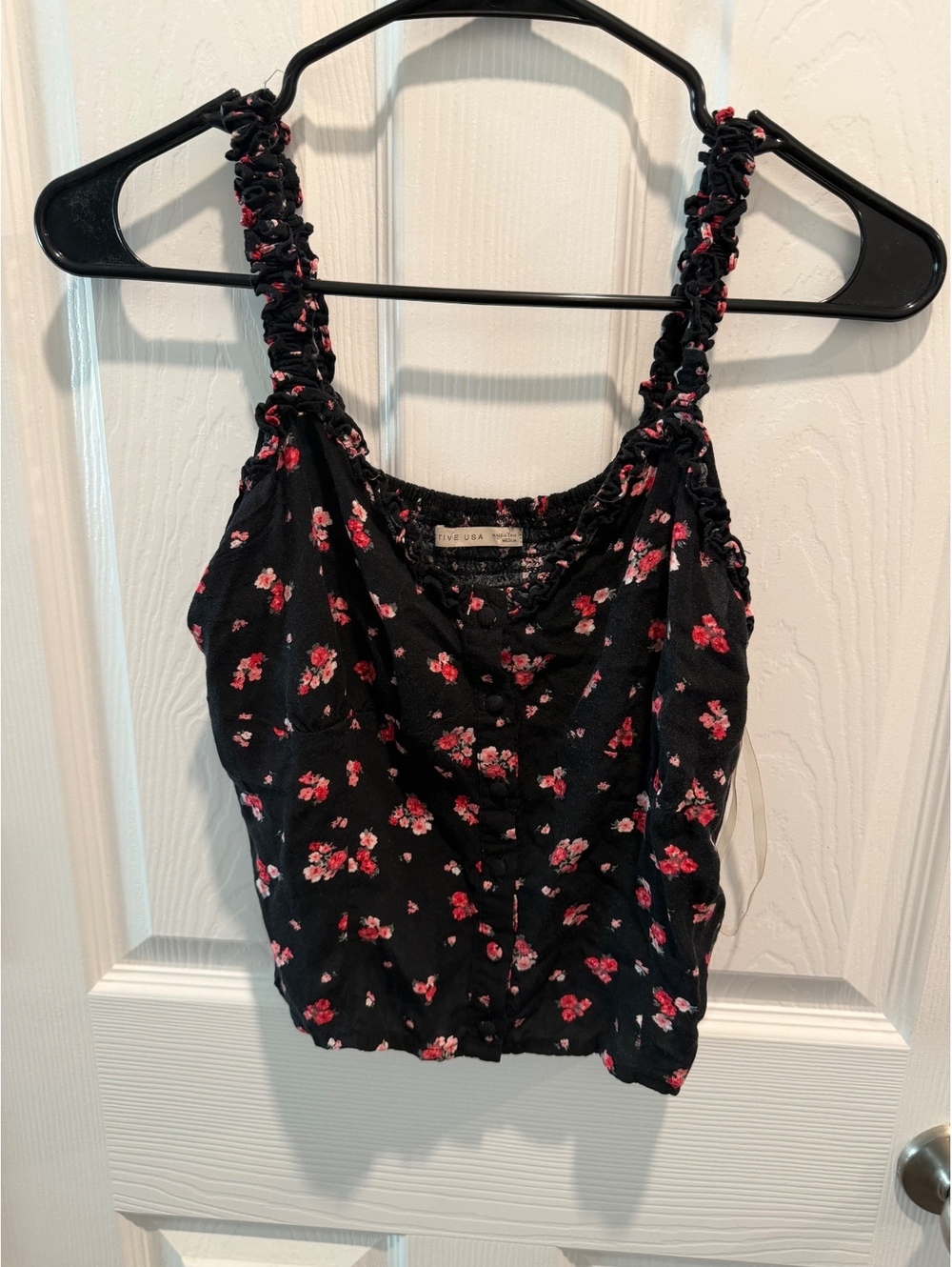 Primitive USA black floral smocked crop tank top